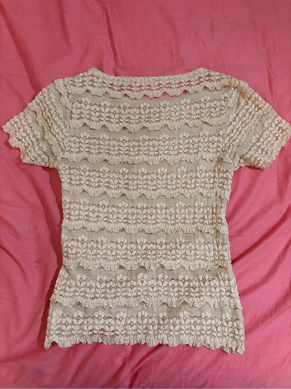 Free People Angelina Lace Tee Ivory Cream Floral Lace Top